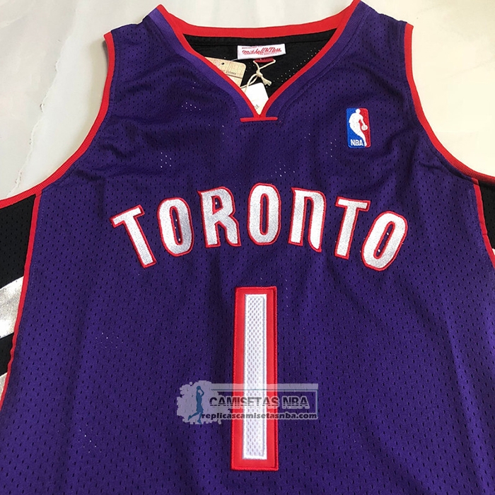 Camiseta Toronto Raptors Tracy McGrady NO 1 Mitchell & Ness 1999-00 Violeta